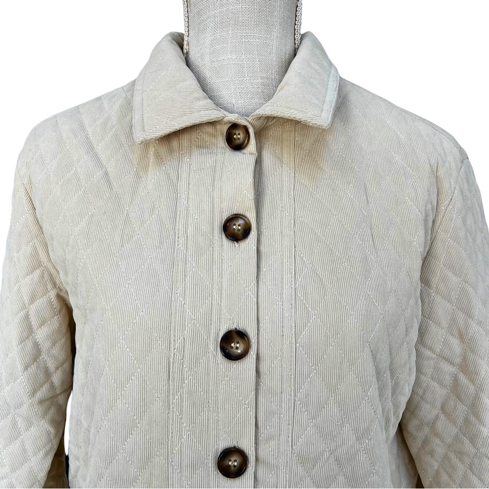 Diamond Quilted Corduroy Button-Up Jacket in Ecru - Picture 9 of 16